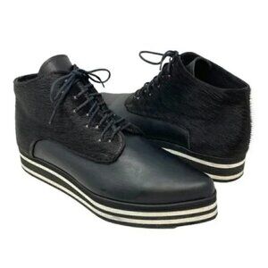 Imelda Black Calf Hair Leather Pointed Toe Platform Sneaker Shoes - Size 7.5